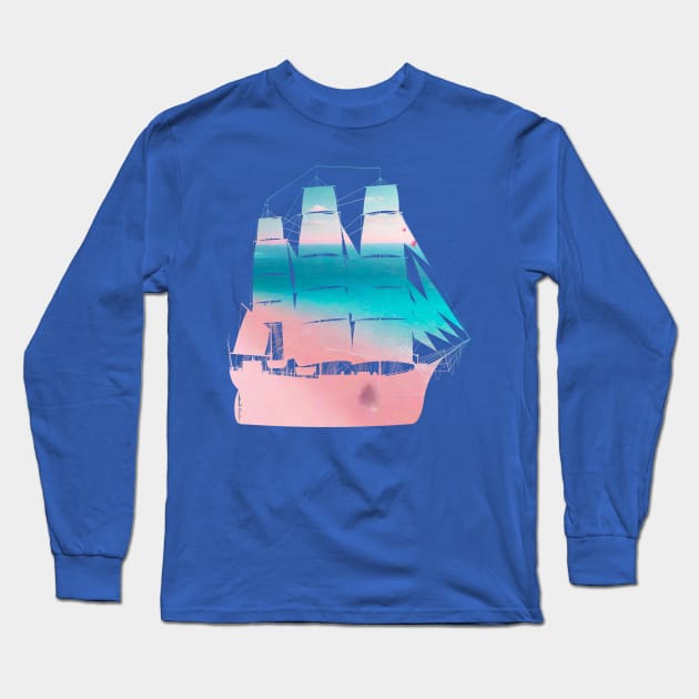 Bahamas beach silhouetted by a sailing ship Long Sleeve T-Shirt by sailorsam1805